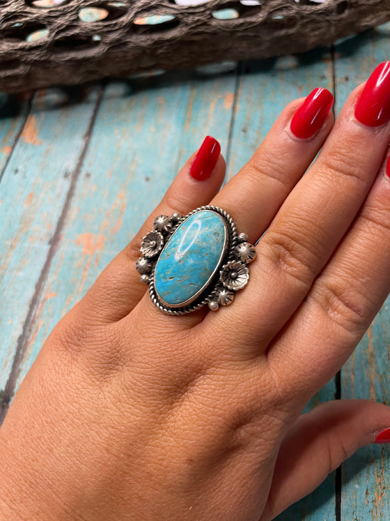 Old Pawn Navajo Sterling Silver & Turquoise Ring Size 9