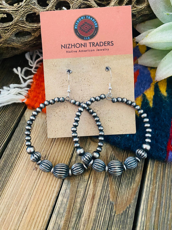 Navajo Sterling Silver Pearl Dangle Hoop Earrings