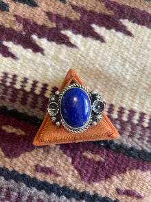  Navajo Lapis & Sterling Silver Flower Ring