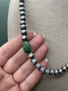 Navajo Sterling Silver Pearl 8mm Beaded Necklace With Turquoise Stone 18INCH