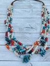 Navajo Mother of Pearl, Turquoise and Spiny Five Strand Beaded Necklace