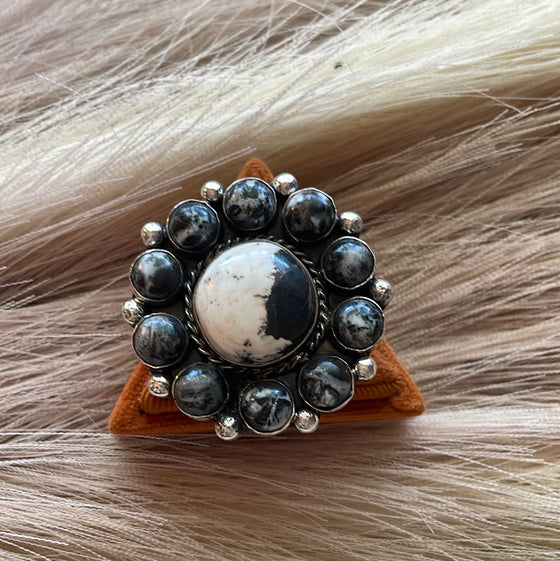 Navajo Sterling Silver & White Buffalo Adjustable Ring Signed