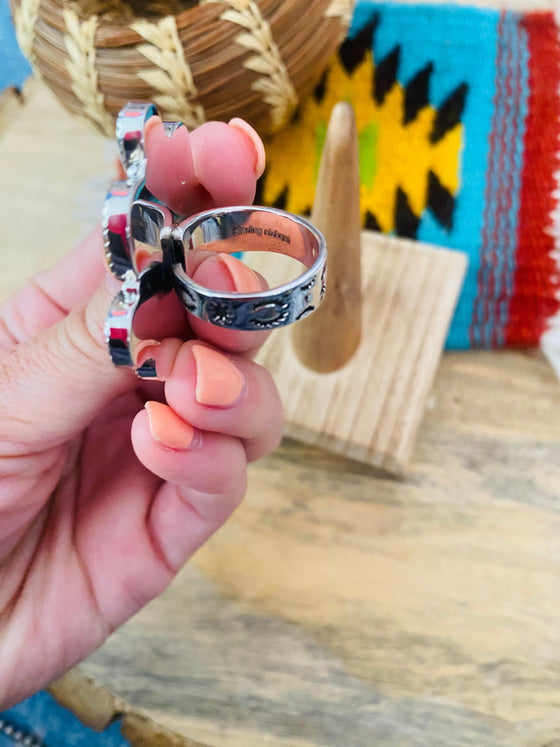 Handmade Sterling Silver & Opal Cluster Adjustable Ring