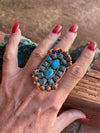 Beautiful Sterling Silver, Turquoise & Spiny Adjustable Ring