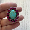 Handmade Pink Onyx & Turquoise Sterling Silver Adjustable Ring Signed Nizhoni