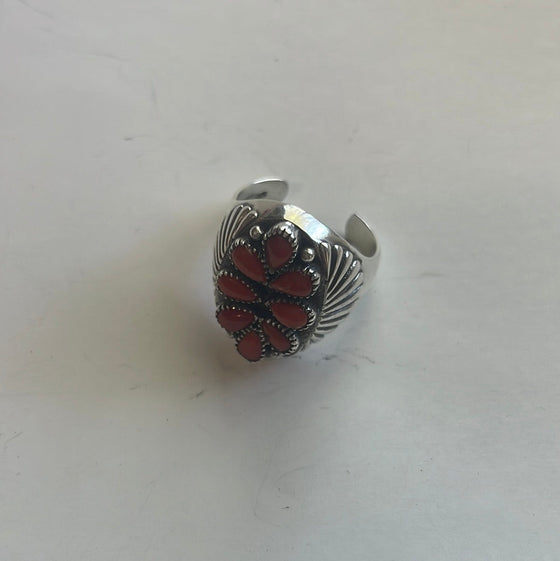 “The Marie” Handmade Sterling Silver & Coral Adjustable Ring