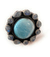 Handmade Sterling Silver, Larimar & Moon Stone Cluster Adjustable Ring