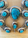 Vintage Navajo Kingman Turquoise & Sterling Silver Squash Blossom Necklace