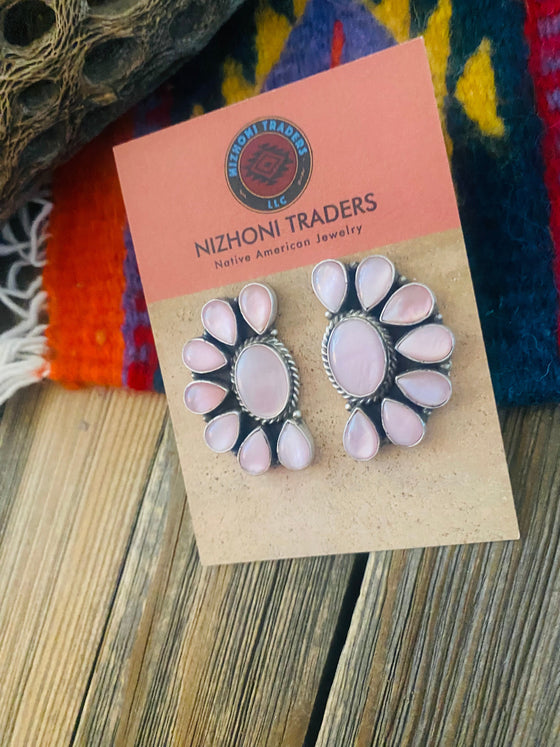 Navajo Pink Mother of Pearl & Sterling Silver Cluster Earrings