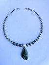 Navajo Turquoise And Sterling Silver Pearl Beaded Choker Necklace