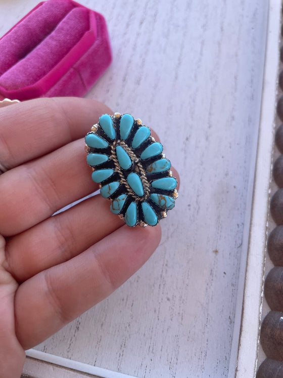 “The Aspen” Navajo Sterling Silver Cluster Turquoise Ring Signed