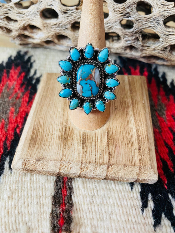 Handmade Sterling Silver, Spice & Turquoise Cluster Adjustable Ring