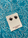 Zuni Sterling Silver, Coral, Onyx, & Mother of Pearl Stud Heart Earrings