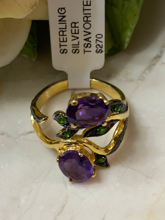 Amethyst Tsavorite Ring 6.5