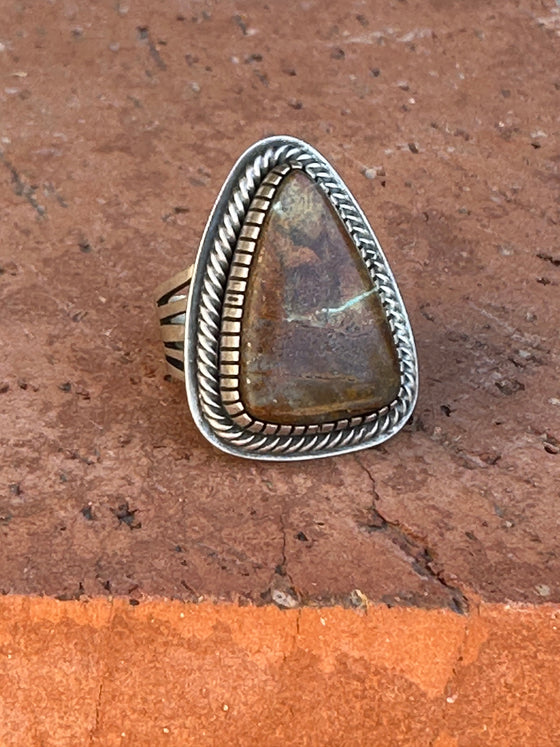 Navajo Ribbon Turquoise And Sterling Silver Triangle Ring