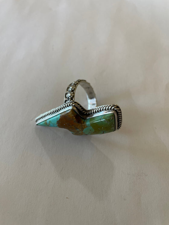 Navajo Turquoise And Sterling Silver Lighting Bolt Adjustable Ring