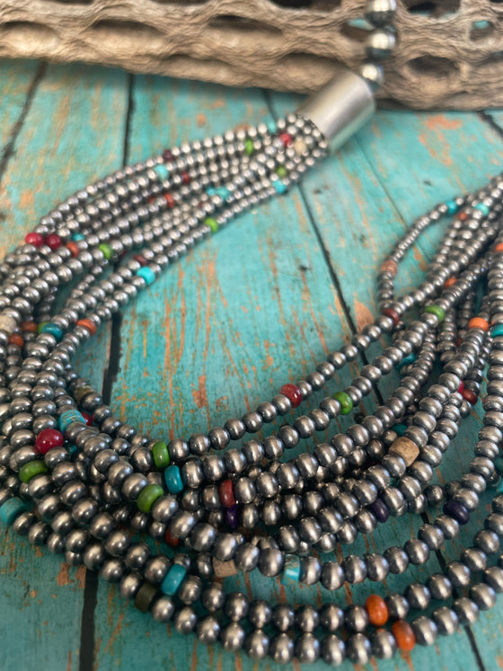 Navajo Pearl Multi Stone 4mm-10mm 12 Strand Necklace