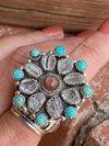 Handmade Garnet Sterling Silver, Turquoise & Herkimer Diamond Cluster Adjustable Ring