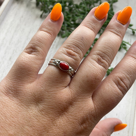 Navajo Sterling Silver Single Stone Coral Ring