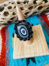 Handmade Sterling Silver, Fordite & Onyx Cluster Adjustable Ring