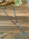 Navajo Turquoise & Sterling Silver Pearl Beaded Coin Tassel Necklace