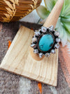 Handmade Sterling Silver, Turquoise & Wild Horse Cluster Adjustable Ring