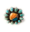 Handmade Sterling Silver, Spice & Turquoise Cluster Adjustable Ring