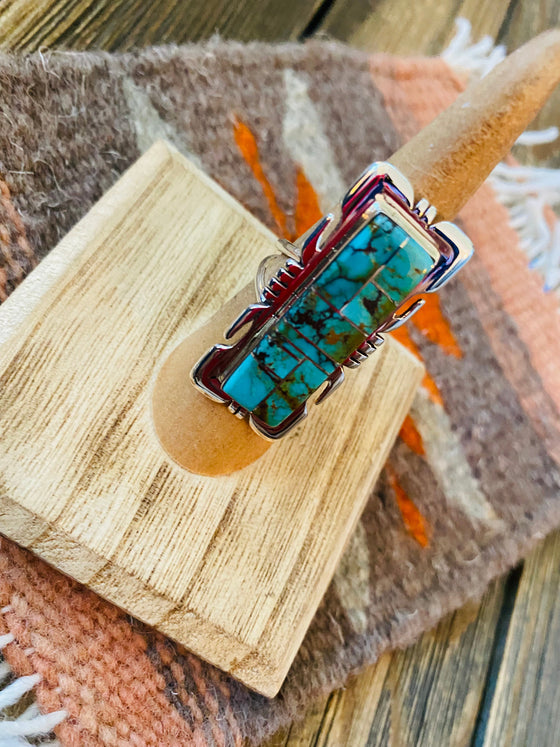 Navajo Sterling Silver & Turquoise Inlay Ring Size 6