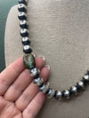 Navajo Sterling Silver Pearl 12mm Beaded Necklace With Natural #8 Stone 18 inch