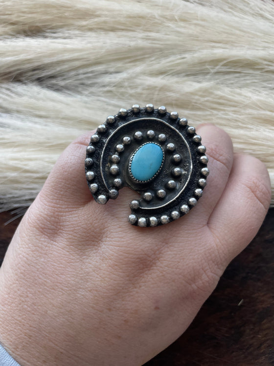 Navajo Sterling Silver & Turquoise Ring Size 8.5 Signed