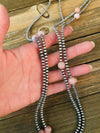 Navajo Sterling Silver Pearl & Pink Opal Beaded Necklace 72 inch