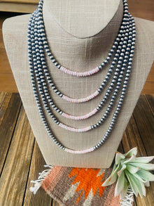  Navajo Sterling Silver Pearl & Queen Pink Conch Beaded Necklace