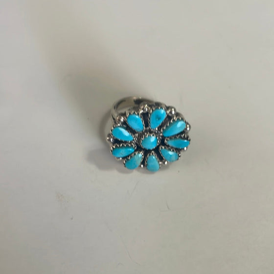 Navajo Sterling Silver & Turquoise Small Flower Ring