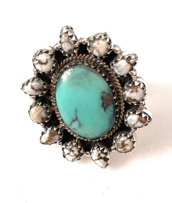 Handmade Sterling Silver, Turquoise & Wild Horse Cluster Adjustable Ring