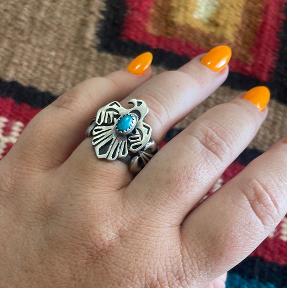 Navajo Sterling Silver Turquoise Thunderbird Ring