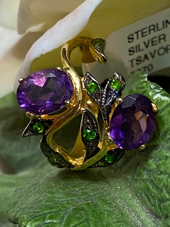 Amethyst Tsavorite Ring 6.5