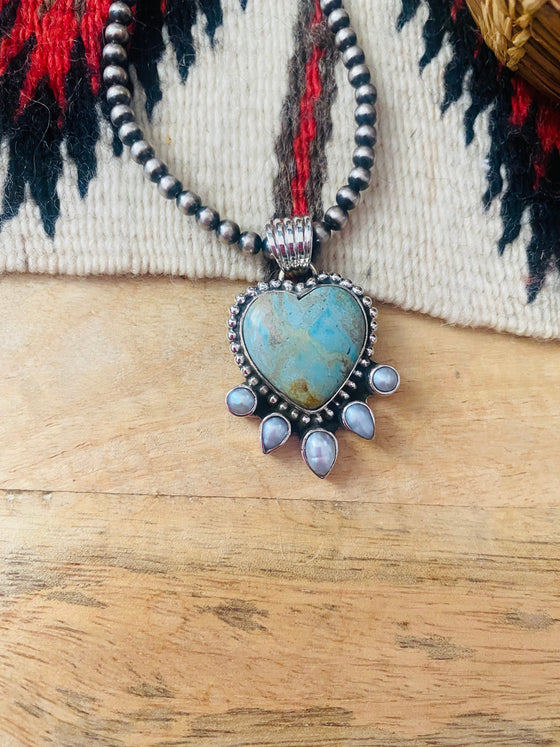 Australian Turquoise & Pearl Heart Pendant