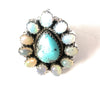 Handmade Sterling Silver, Turquoise & Opal Cluster Adjustable Ring