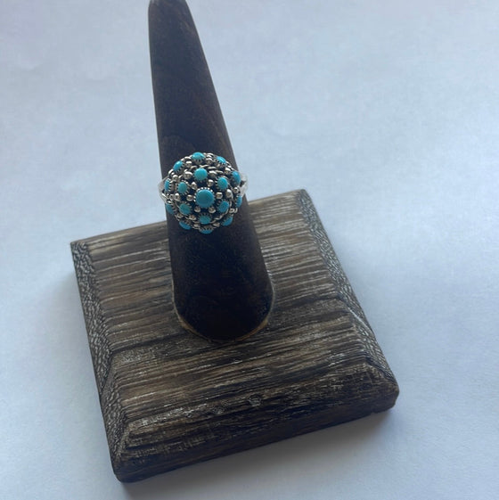 Zuni Sterling Silver & Turquoise Cluster Ring