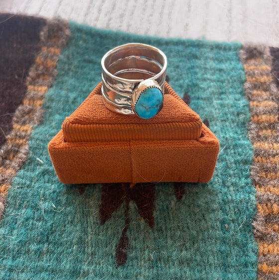 Navajo Sterling Silver Turquoise 3 Row Cigar Band Rings