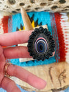 Handmade Sterling Silver, Fordite & Onyx Cluster Adjustable Ring