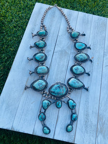  Vintage Navajo Turquoise & Sterling Silver Jumbo Squash Blossom Necklace