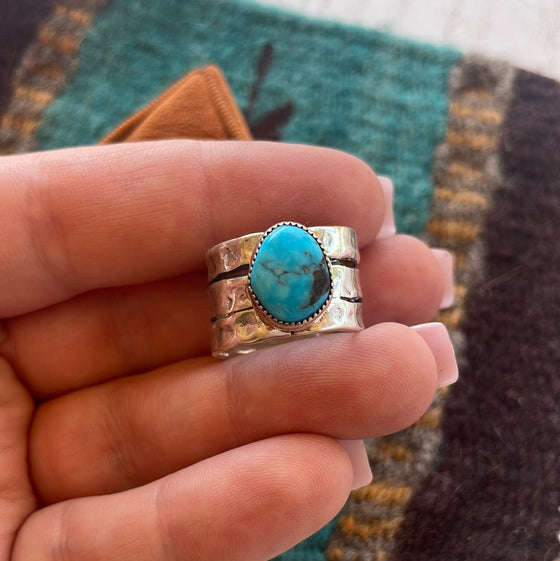 Navajo Sterling Silver Turquoise 3 Row Cigar Band Rings