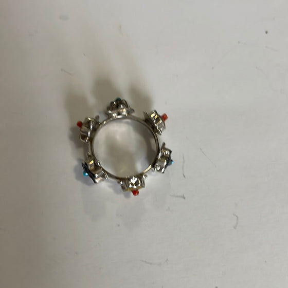 Zuni Flower Multi Stone Sterling Silver Ring Size 7