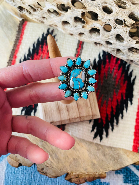 Handmade Sterling Silver, Spice & Turquoise Cluster Adjustable Ring