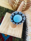 Handmade Sterling Silver, Larimar & Moon Stone Cluster Adjustable Ring