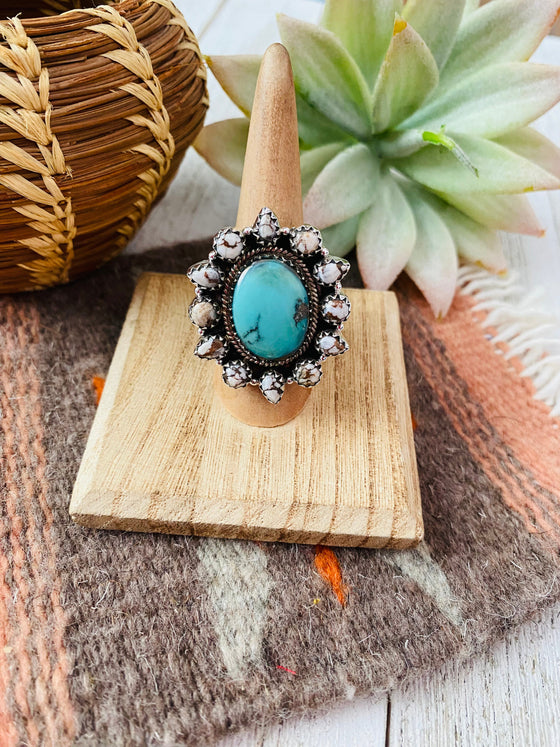 Handmade Sterling Silver, Turquoise & Wild Horse Cluster Adjustable Ring