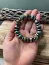 Navajo Sterling Silver Stretchy Natural #8 Turquoise Beaded Bracelet 12 mm pearl