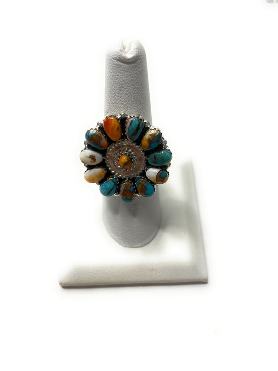 Navajo Spice And Sterling Silver Adjustable Flower Ring
