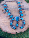 Vintage Navajo Kingman Turquoise & Sterling Silver Squash Blossom Necklace